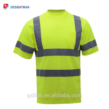 T-shirt de sécurité réfléchissant à haute visibilité jaune 100% polyester à manches courtes ANSI Road Work